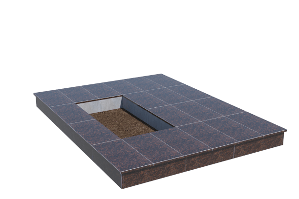 Площадки на могилу в Смоленске | Площадка с вертикальной (15 см) облицовкой Дымовским гранитом (под цветник)