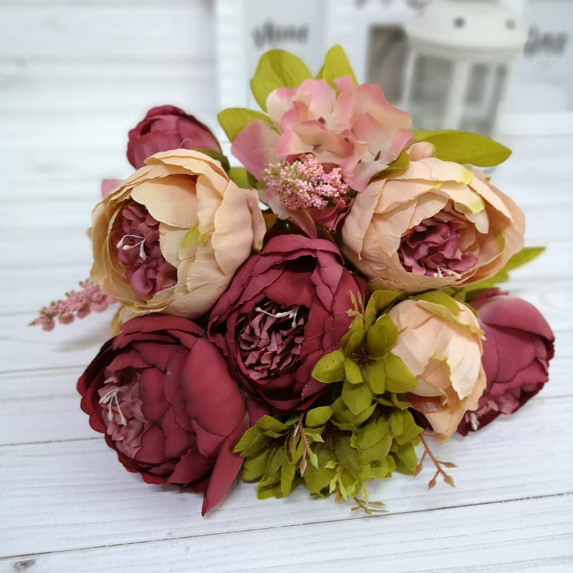 Искусственные цветы в Смоленске | Цветы искусственные «Пионы», персиково-малиновые, букет