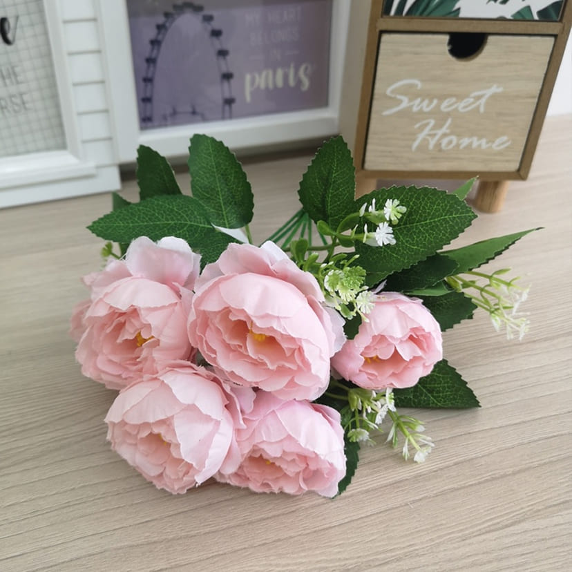 Искусственные цветы в Смоленске | Цветы искусственные «Минипиончики с гипсофилой», нежно-розовые, букет