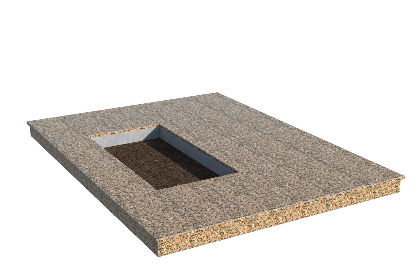 Площадки на могилу в Смоленске | Площадка с вертикальной (10 см) облицовкой Южно-Султаевским гранитом (под цветник)