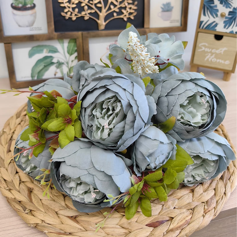 Искусственные цветы в Смоленске | Цветы искусственные «Пионы», серо-голубые, букет